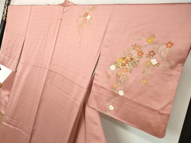 平和屋着物●訪問着　刺繍　地紙草花文　暈し染め　金彩　正絹　逸品　DABI2140ud