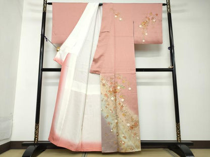 平和屋着物●訪問着　刺繍　地紙草花文　暈し染め　金彩　正絹　逸品　DABI2140ud