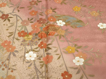 平和屋着物●訪問着　刺繍　地紙草花文　暈し染め　金彩　正絹　逸品　DABI2140ud