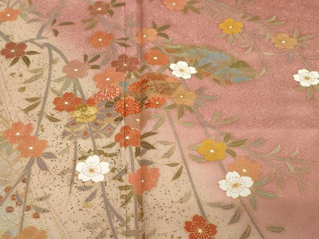 平和屋着物●訪問着　刺繍　地紙草花文　暈し染め　金彩　正絹　逸品　DABI2140ud