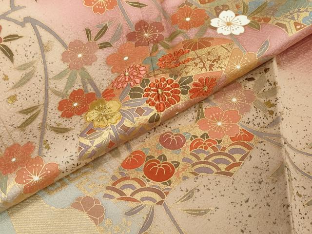 平和屋着物●訪問着　刺繍　地紙草花文　暈し染め　金彩　正絹　逸品　DABI2140ud
