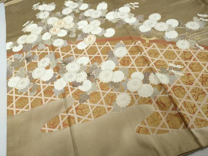 平和屋着物●豪華色留袖　作家物　駒刺繍　流水草花籬文　金彩　正絹　逸品　DABI2142ud