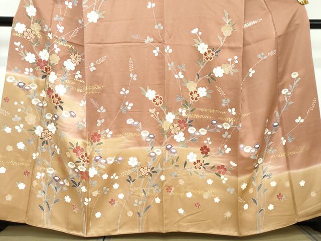 平和屋着物●訪問着　駒刺繍　草花文　暈し染め　金彩　正絹　逸品　DABI2144ud