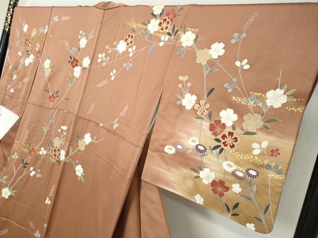 平和屋着物●訪問着　駒刺繍　草花文　暈し染め　金彩　正絹　逸品　DABI2144ud