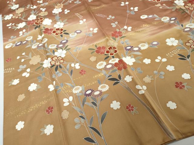 平和屋着物●訪問着　駒刺繍　草花文　暈し染め　金彩　正絹　逸品　DABI2144ud