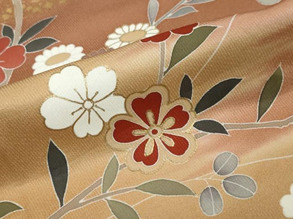 平和屋着物●訪問着　駒刺繍　草花文　暈し染め　金彩　正絹　逸品　DABI2144ud