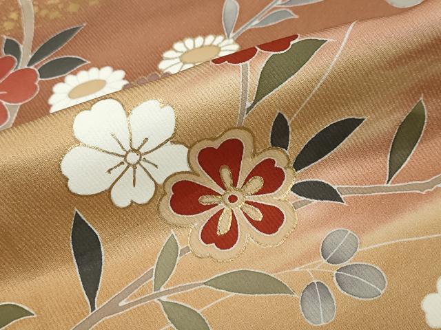平和屋着物●訪問着　駒刺繍　草花文　暈し染め　金彩　正絹　逸品　DABI2144ud