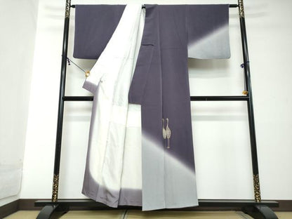 平和屋着物●訪問着　群鶴文　暈し染め　金銀彩　鬼しぼ縮緬　正絹　逸品　DABI2145ud
