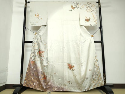 平和屋着物●訪問着　駒刺繍　草花文　金彩　正絹　逸品　DABI2146ud