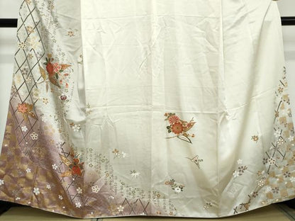 平和屋着物●訪問着　駒刺繍　草花文　金彩　正絹　逸品　DABI2146ud