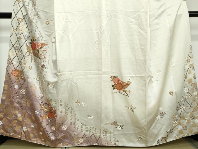 平和屋着物●訪問着　駒刺繍　草花文　金彩　正絹　逸品　DABI2146ud
