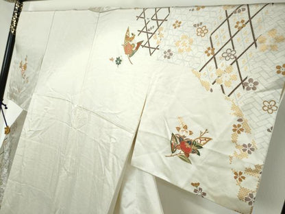 平和屋着物●訪問着　駒刺繍　草花文　金彩　正絹　逸品　DABI2146ud