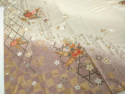 平和屋着物●訪問着　駒刺繍　草花文　金彩　正絹　逸品　DABI2146ud