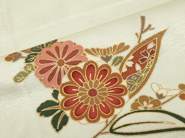平和屋着物●訪問着　駒刺繍　草花文　金彩　正絹　逸品　DABI2146ud