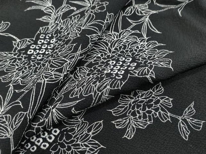 平和屋着物●上質な小紋　絞り　枝花文　黒地　正絹　逸品　DABI2149ud