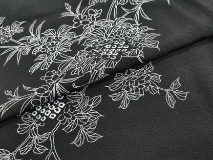 平和屋着物●上質な小紋　絞り　枝花文　黒地　正絹　逸品　DABI2149ud