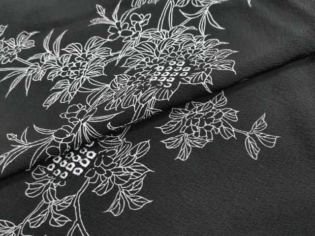 平和屋着物●上質な小紋　絞り　枝花文　黒地　正絹　逸品　DABI2149ud