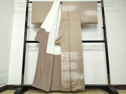 平和屋着物●訪問着　駒刺繍　草花文　暈し染め　金彩　三越扱い　正絹　逸品　DABI2151ud