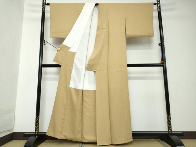 平和屋着物●上質な色無地　紋意匠　飴色　正絹　逸品　DABI2153ud