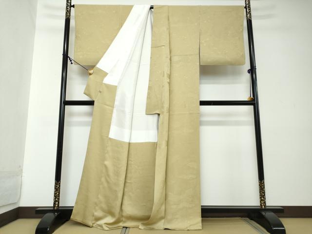 平和屋着物●上質な色無地　雲霞草花地紋　榛色　さが美扱い　正絹　逸品　DABI2154ud
