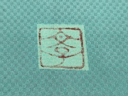 平和屋着物●染色作家　田中文子　色無地　市松地紋　新橋色　正絹　逸品　DABI2157ud