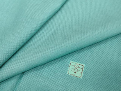平和屋着物●染色作家　田中文子　色無地　市松地紋　新橋色　正絹　逸品　DABI2157ud