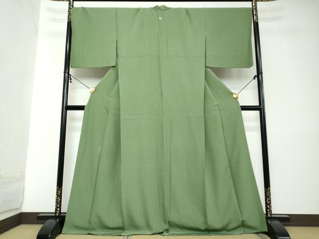 平和屋着物●上質な色無地　松葉色　正絹　逸品　DABI2160ud
