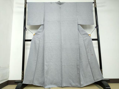 平和屋着物●上質な色無地　作家物　霞地紋　灰青色　正絹　逸品　DABI2164ud