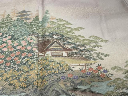平和屋着物●訪問着　寿光織　修学院離宮　暈し染め　金糸　正絹　逸品　DABI2166ud