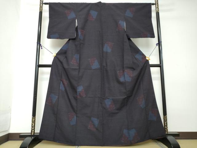 平和屋着物●結城紬　80亀甲　飛び亀甲柄　色紙花文　正絹　逸品　DABI2167ud