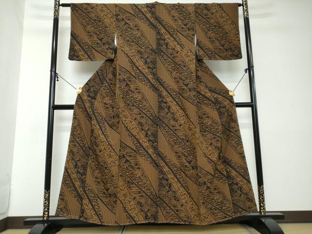 平和屋着物●上質な小紋　型染め　吉祥花鳥文　黒地　正絹　逸品　未使用　DABI2168ud
