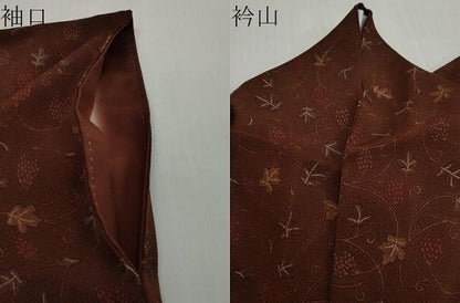 平和屋着物●上質な小紋　葡萄蔦の葉文　鬼しぼ縮緬　正絹　逸品　DABI2170ud