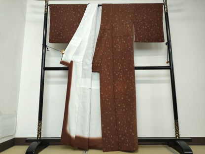 平和屋着物●上質な小紋　葡萄蔦の葉文　鬼しぼ縮緬　正絹　逸品　DABI2170ud