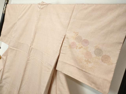 平和屋着物●訪問着　紬地　刺繍　流水草花文　正絹　逸品　DABI2171ud