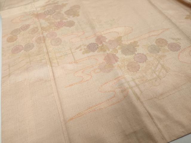 平和屋着物●訪問着　紬地　刺繍　流水草花文　正絹　逸品　DABI2171ud