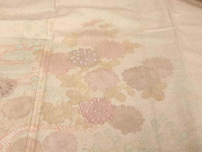 平和屋着物●訪問着　紬地　刺繍　流水草花文　正絹　逸品　DABI2171ud