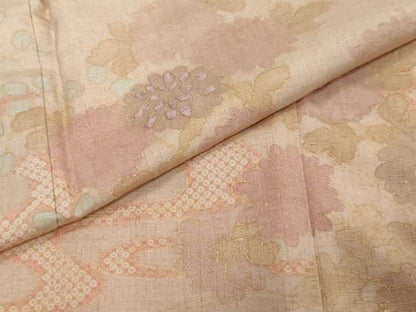 平和屋着物●訪問着　紬地　刺繍　流水草花文　正絹　逸品　DABI2171ud