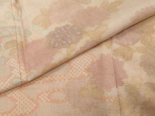 平和屋着物●訪問着　紬地　刺繍　流水草花文　正絹　逸品　DABI2171ud