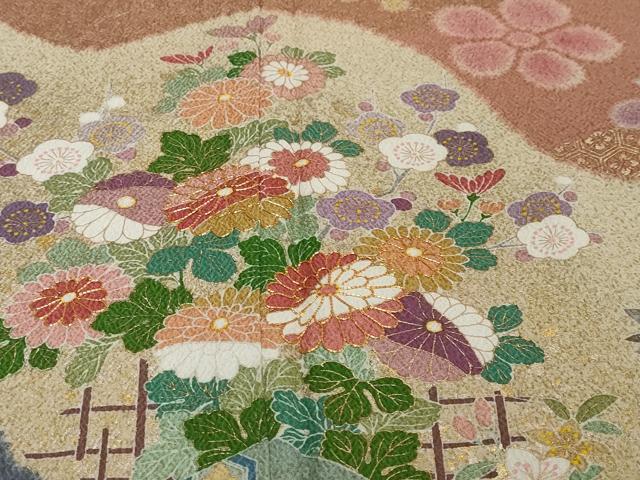 平和屋着物●訪問着　作家物　駒刺繍　流水吉祥草花文　金彩　三越扱い　正絹　逸品　DABI2172ud