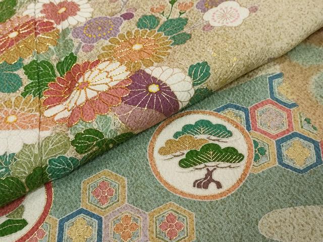 平和屋着物●訪問着　作家物　駒刺繍　流水吉祥草花文　金彩　三越扱い　正絹　逸品　DABI2172ud