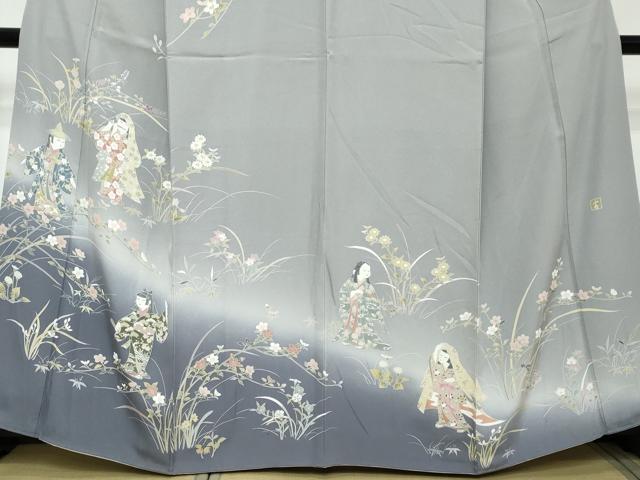 平和屋着物●訪問着　友禅　作家物　女人草花文　暈し染め　正絹　逸品　DABI2176ud