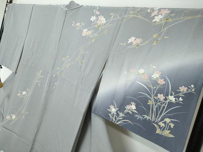 平和屋着物●訪問着　友禅　作家物　女人草花文　暈し染め　正絹　逸品　DABI2176ud