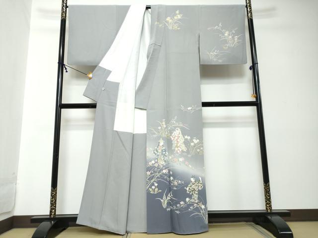 平和屋着物●訪問着　友禅　作家物　女人草花文　暈し染め　正絹　逸品　DABI2176ud