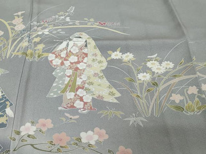 平和屋着物●訪問着　友禅　作家物　女人草花文　暈し染め　正絹　逸品　DABI2176ud