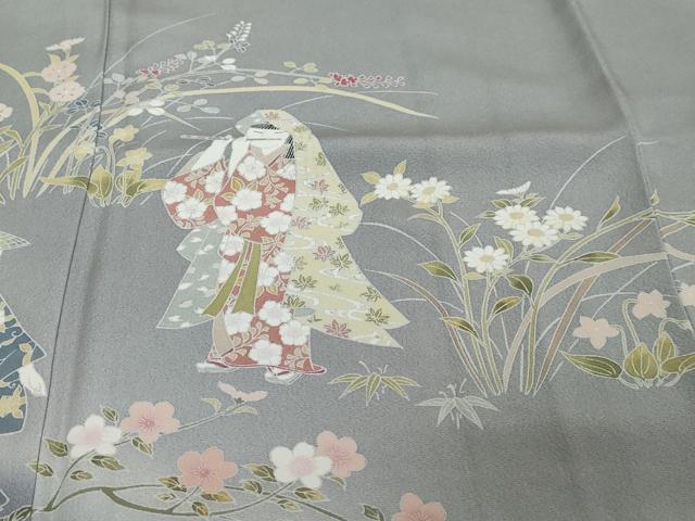 平和屋着物●訪問着　友禅　作家物　女人草花文　暈し染め　正絹　逸品　DABI2176ud