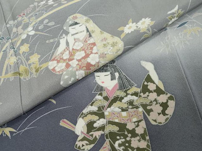 平和屋着物●訪問着　友禅　作家物　女人草花文　暈し染め　正絹　逸品　DABI2176ud