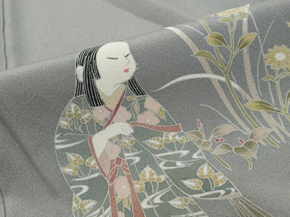 平和屋着物●訪問着　友禅　作家物　女人草花文　暈し染め　正絹　逸品　DABI2176ud