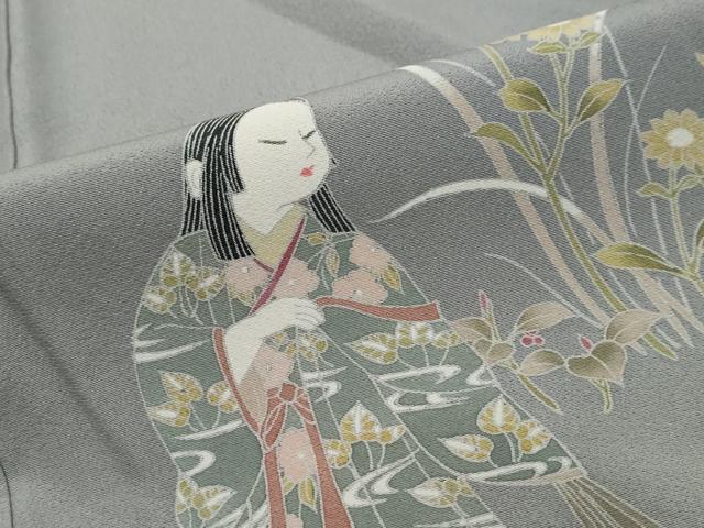平和屋着物●訪問着　友禅　作家物　女人草花文　暈し染め　正絹　逸品　DABI2176ud