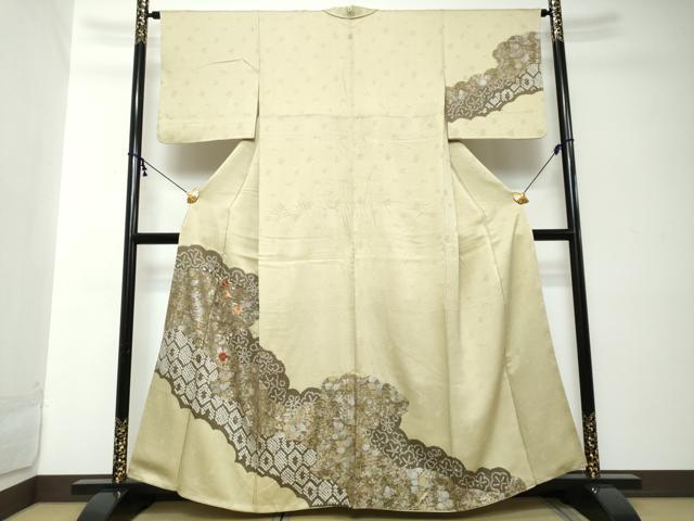 平和屋着物●訪問着　駒刺繍　絞り　扇面草花文　金銀彩　正絹　逸品　DABI2177ud