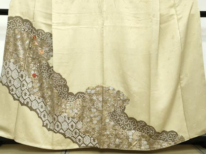 平和屋着物●訪問着　駒刺繍　絞り　扇面草花文　金銀彩　正絹　逸品　DABI2177ud